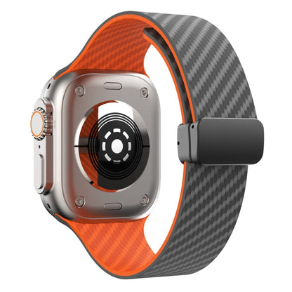 Rynx | For Apple Watch Series 9 45mm Carbon Fiber Magnetic Black Buckle Watch Band (Spacy Gray Orange)