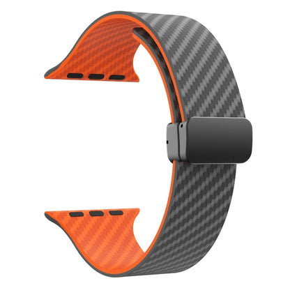 Rynx | For Apple Watch Series 9 45mm Carbon Fiber Magnetic Black Buckle Watch Band (Spacy Gray Orange)