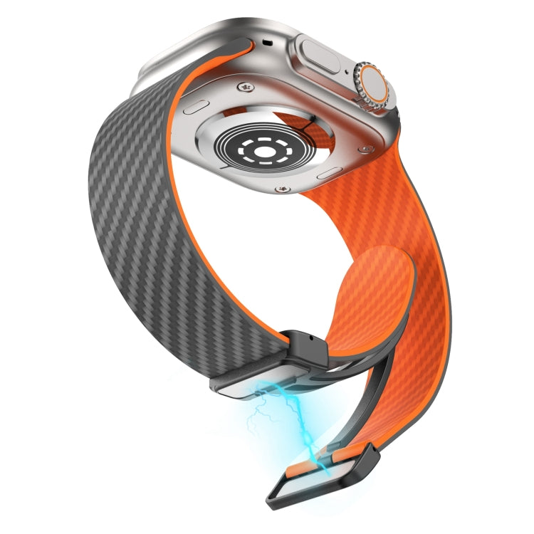 Rynx | For Apple Watch Series 9 45mm Carbon Fiber Magnetic Black Buckle Watch Band (Spacy Gray Orange)