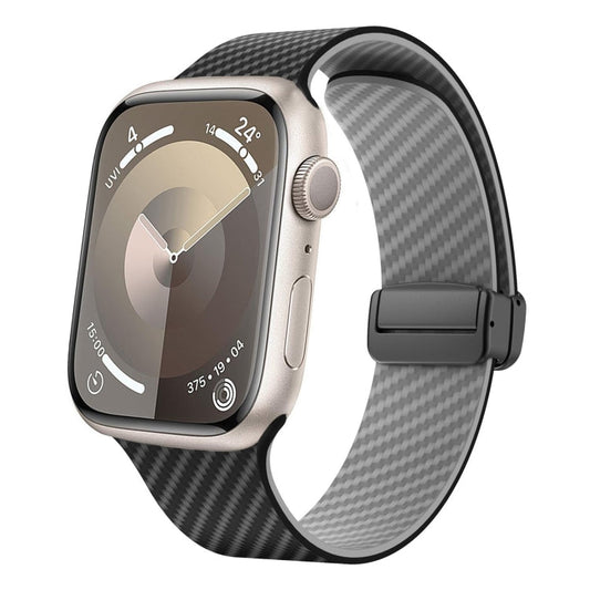Rynx | For Apple Watch Series 5 44mm Carbon Fiber Magnetic Black Buckle Strap (Black Gray)