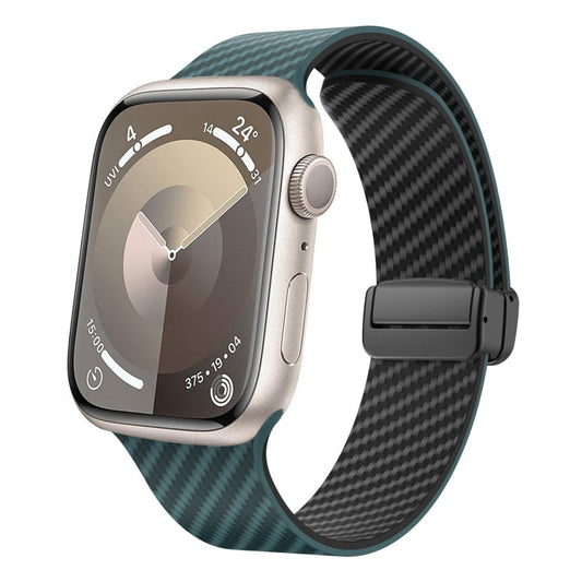 Rynx | For Apple Watch Series 5 40mm Carbon Fiber Magnetic Black Buckle Watch Band (Dark Green Black)