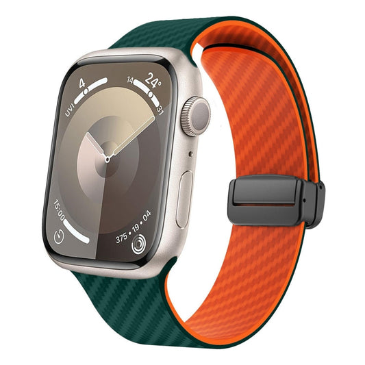 Rynx | For Apple Watch Series 4 40mm Carbon Fiber Magnetic Black Buckle Watch Band (Dark Green Orange)