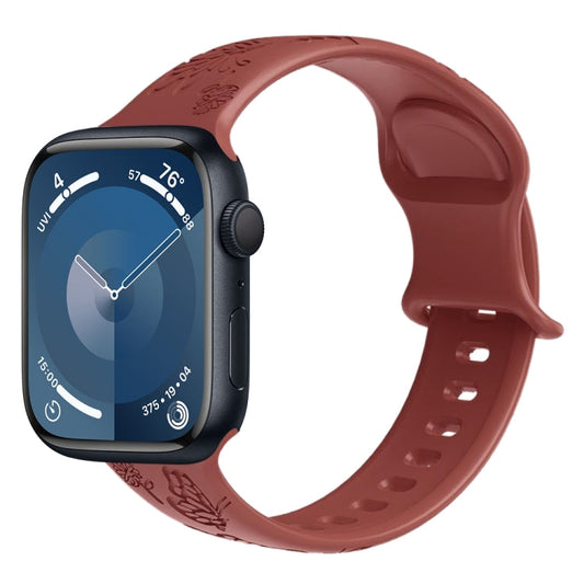 Rynx | For Apple Watch Series 9 45mm Butterfly Flower Embossed Silicone Watch Strap (Brick Red)