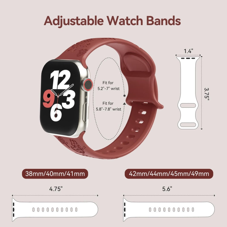 Rynx | For Apple Watch Series 9 45mm Butterfly Flower Embossed Silicone Watch Strap (Brick Red)