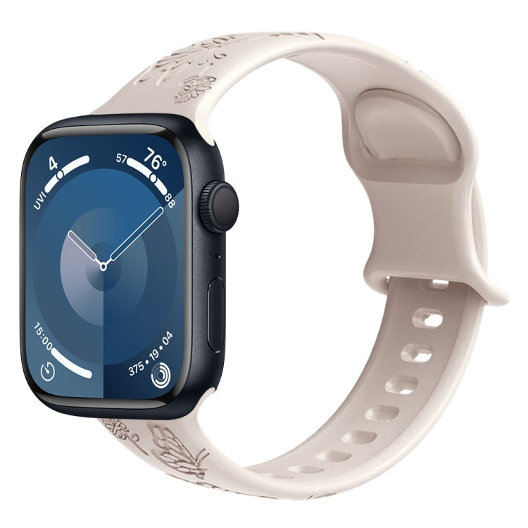 Rynx | For Apple Watch Series 4 40mm Butterfly Flower Embossed Silicone Watch Band (Starlight)