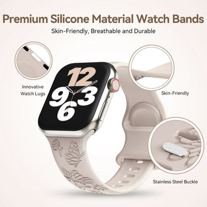 Rynx | For Apple Watch Series 4 40mm Butterfly Flower Embossed Silicone Watch Band (Starlight)