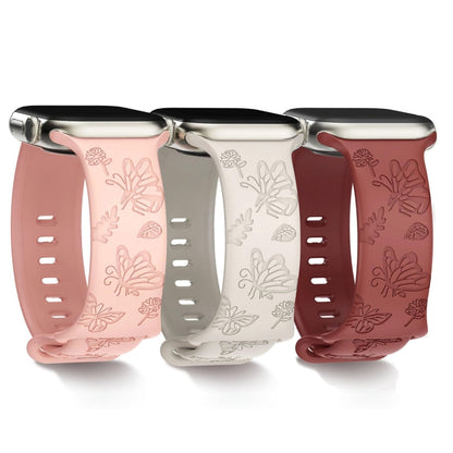 Rynx | For Apple Watch Series 4 40mm Butterfly Flower Embossed Silicone Watch Band (Starlight)