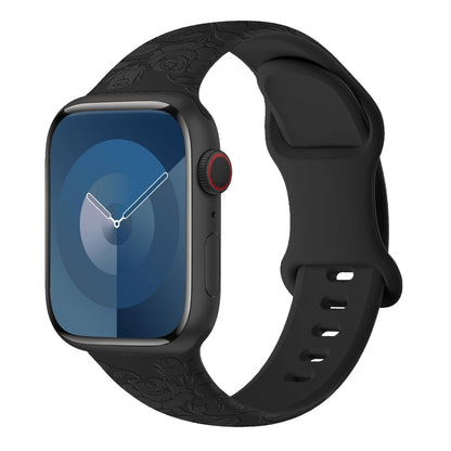 Rynx | For Apple Watch Series 9 45mm Rose embossed silicone strap (Black)