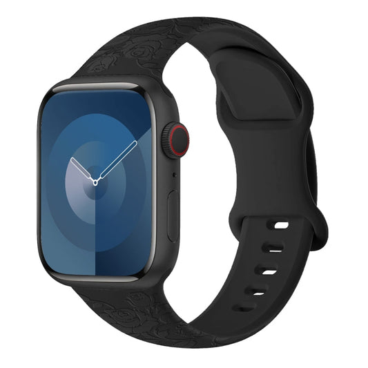 Rynx | For Apple Watch Series 9 45mm Rose embossed silicone strap (Black)