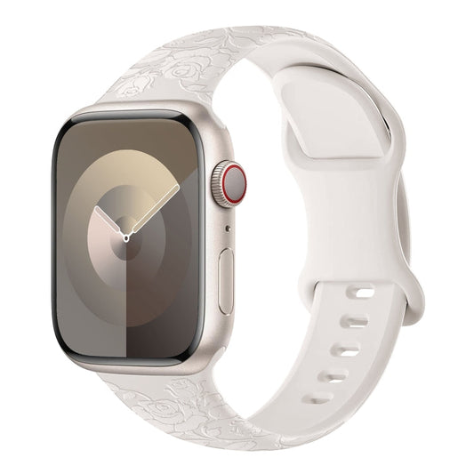 Rynx | For Apple Watch Series 9 41mm Rose Imprint Silicone Watch Strap (Starlight)