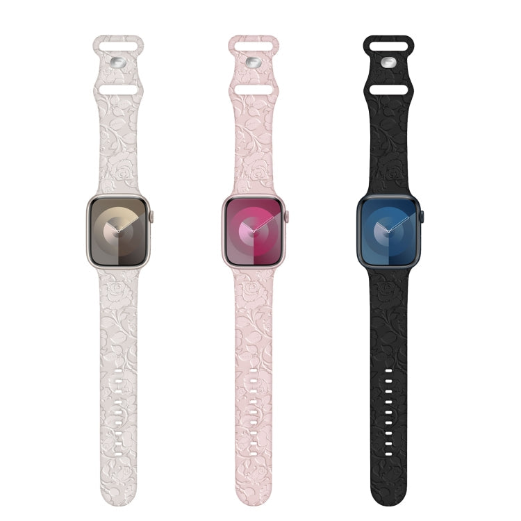 Rynx | For Apple Watch Series 9 45mm Rose embossed silicone strap (Black)