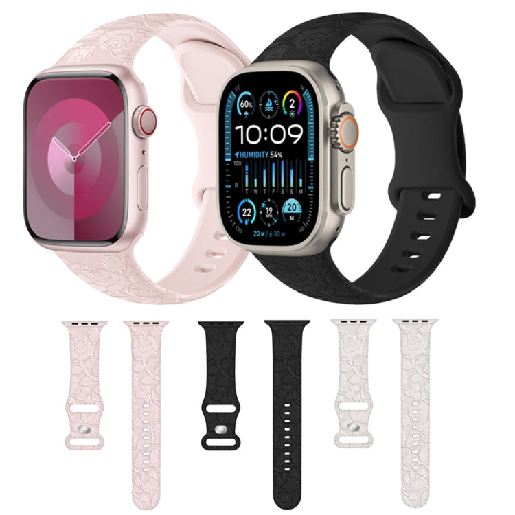 Rynx | For Apple Watch Series 9 45mm Rose embossed silicone strap (Black)