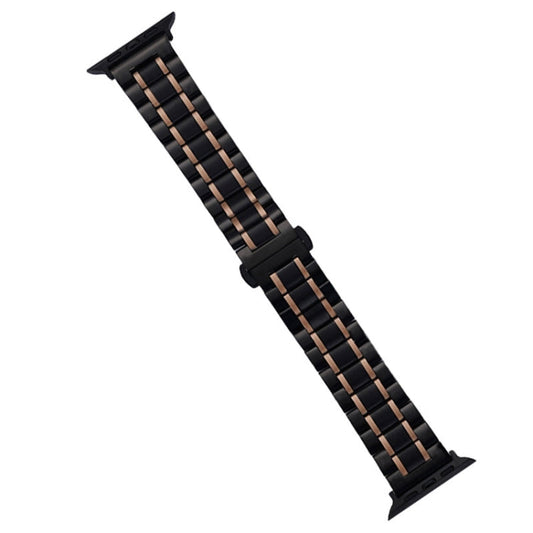 Rynx | For Apple Watch Series 9 45mm Five Pearl Stainless Steel Bracelet (Black Rose Gold)