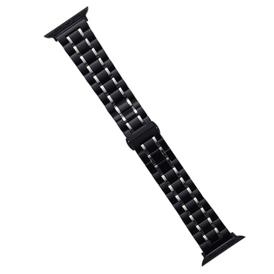 Rynx | For Apple Watch Series 9 45mm Five-Bead Stainless Steel Band (Black Silver)