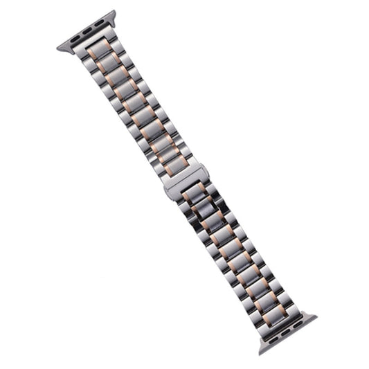 Rynx | For Apple Watch Series 9 45mm Five-Bead Stainless Steel Band (Silver Rose Gold)
