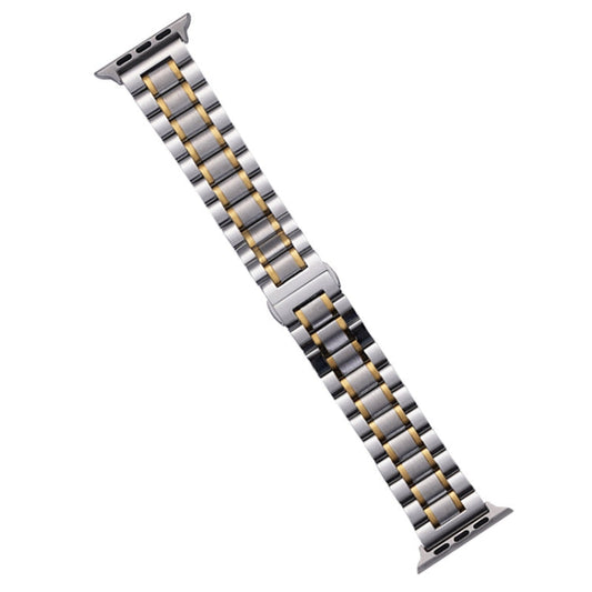 Rynx | For Apple Watch Series 9 45mm five-pearl stainless steel watch band (Silver Gold)