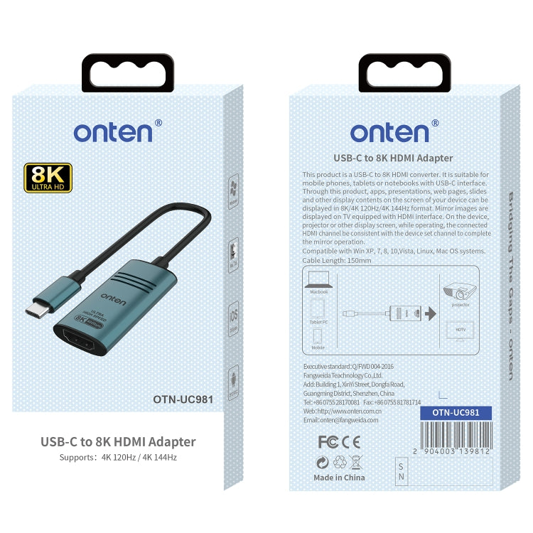 Rynx | Onten UC981 8K 30Hz USB-C / Type-C to HDMI Video Converter Adapter (Pine Green)