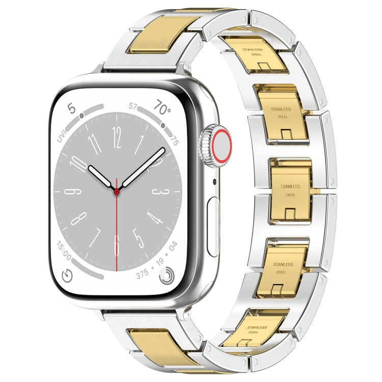 Rynx | For Apple Watch Series 9 41mm H Slim Stainless Steel Band (Silver Gold)