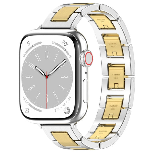 Rynx | For Apple Watch Series 9 41mm H Slim Stainless Steel Band (Silver Gold)