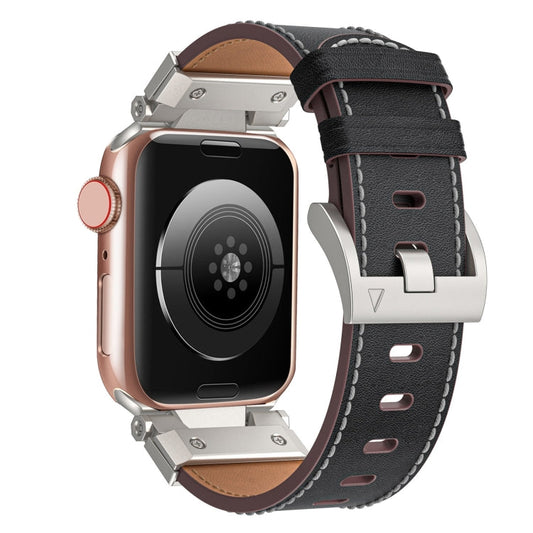 Rynx | For Apple Watch Series 9 45mm Mecha Style Leather Strap (Black Napa)