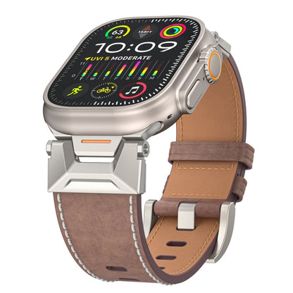 Rynx | For Apple Watch Series 9 45mm Mecha Style Leather Strap (Coffee Oil Wax)