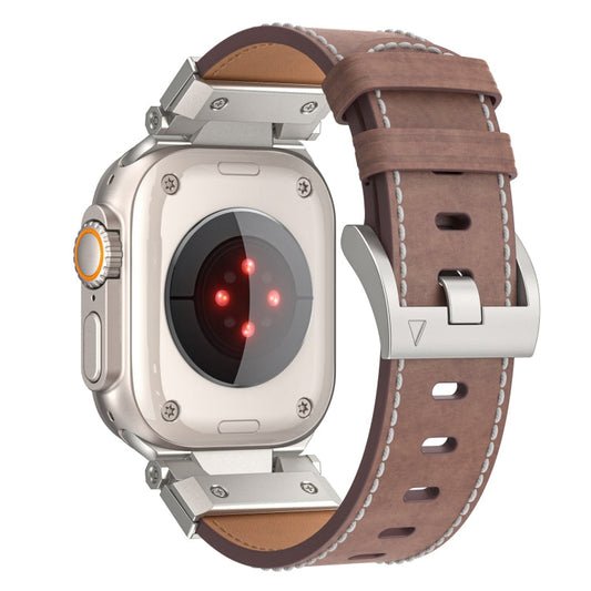 Rynx | For Apple Watch Ultra 49mm Mecha Style Leather Watch Band (Coffee Oil Wax)