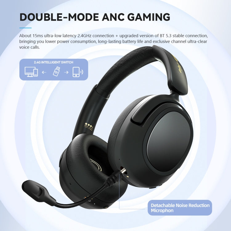 RYNX | Eking ANC Noise Canceling Wireless Gaming Low Latency Headband Wireless Bluetooth Headphones, With 2.4G(Black)