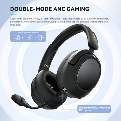 RYNX | Eking ANC Noise Canceling Wireless Gaming Low Latency Headband Wireless Bluetooth Headphones, With 2.4G(Black)