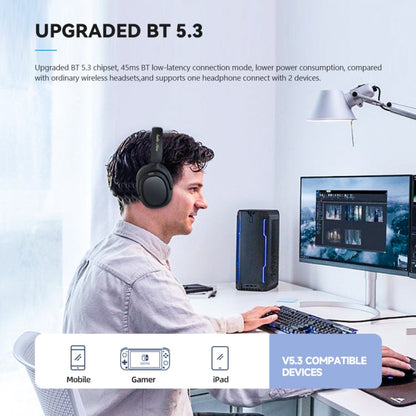 RYNX | Eking ANC Noise Canceling Wireless Gaming Low Latency Headband Wireless Bluetooth Headphones, With 2.4G(Black)