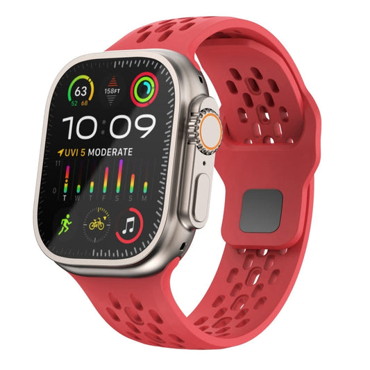 Rynx | For Apple Watch Ultra 2 49mm Oval Holes Fluororubber Watch Band (Red)