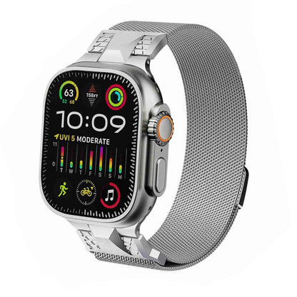 Rynx | For Apple Watch Ultra 2 49mm Mecha Style Milanese Metal Watch Band (Titanium Silver)
