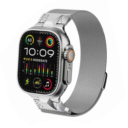 Rynx | For Apple Watch Ultra 2 49mm Mecha Style Milanese Metal Watch Band (Titanium Silver)
