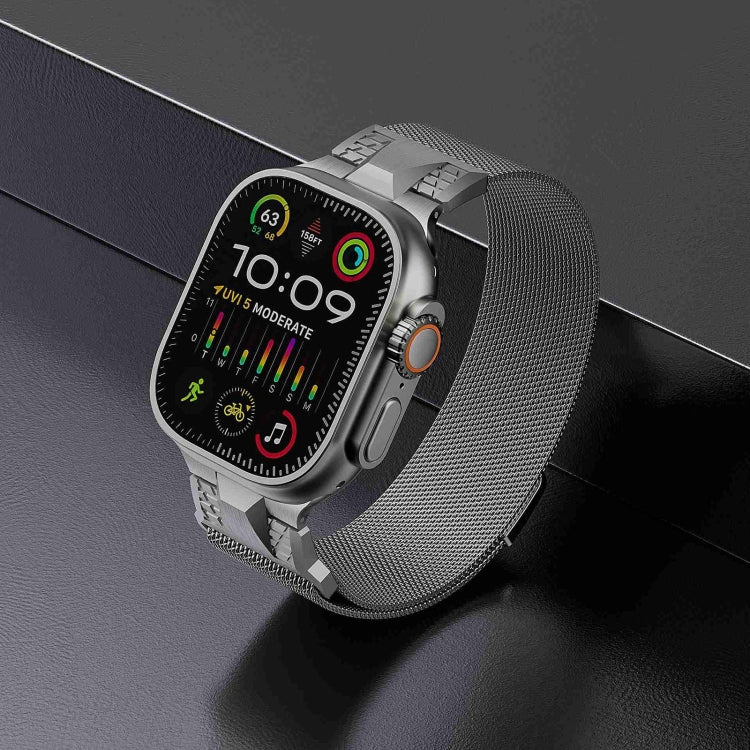 Rynx | For Apple Watch Ultra 2 49mm Mecha Style Milanese Metal Watch Band (Titanium Silver)