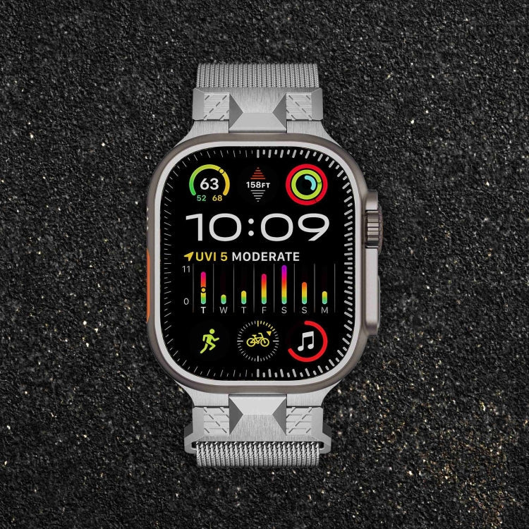 Rynx | For Apple Watch Ultra 2 49mm Mecha Style Milanese Metal Watch Band (Titanium Silver)