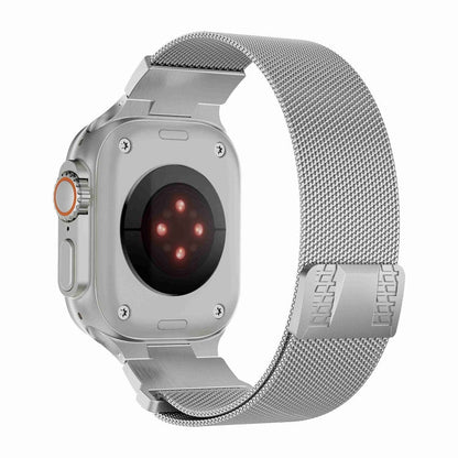 Rynx | For Apple Watch Ultra 2 49mm Mecha Style Milanese Metal Watch Band (Titanium Silver)