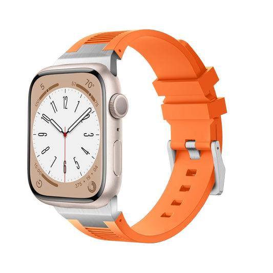 Rynx | For Apple Watch Series 9 45mm Loners Liquid Silicone Watch Band (Silver Orange)
