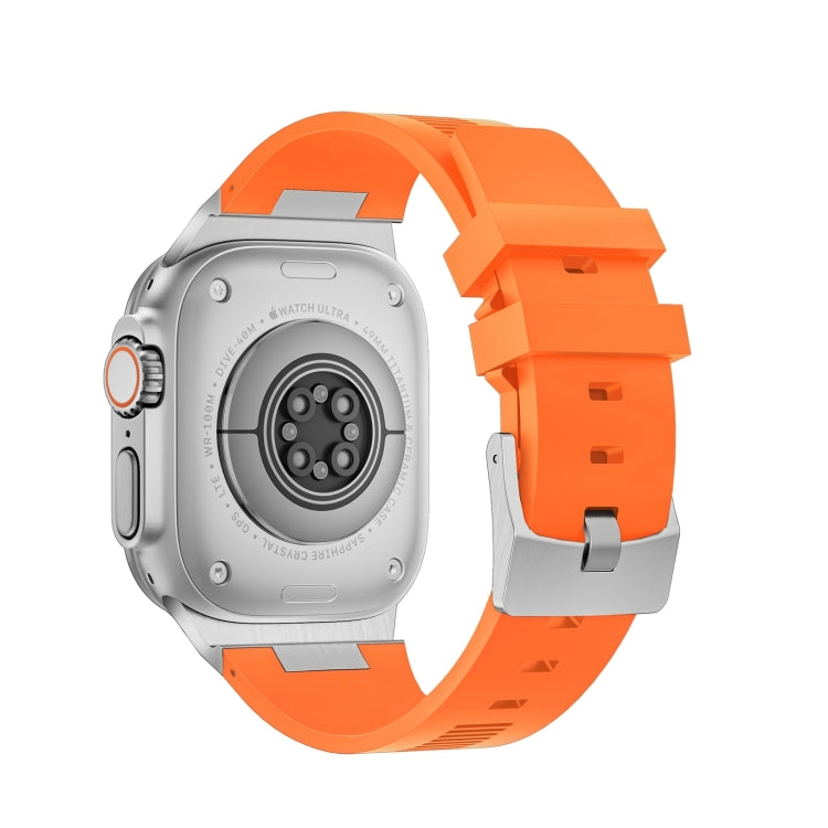 Rynx | For Apple Watch Series 9 45mm Loners Liquid Silicone Watch Band (Silver Orange)