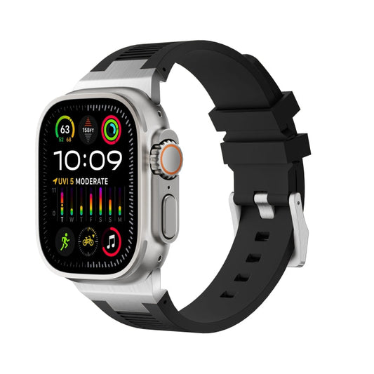Rynx | For Apple Watch Ultra 49mm Loners Liquid Silicone Watch Band (Silver Black)