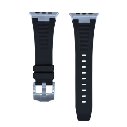 Rynx | For Apple Watch Ultra 49mm Loners Liquid Silicone Watch Band (Silver Black)