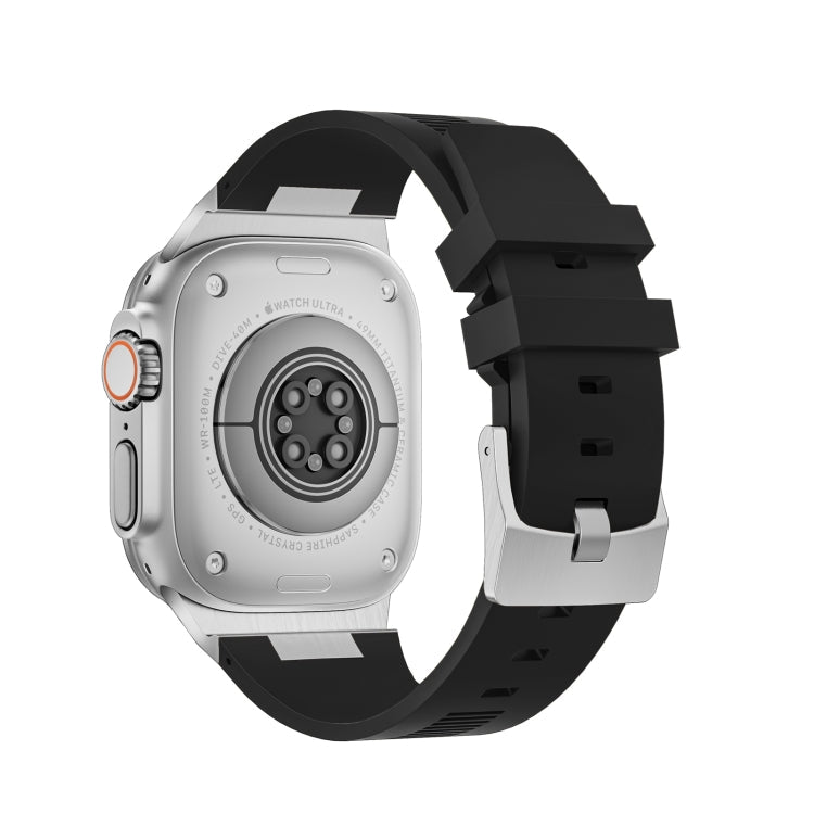 Rynx | For Apple Watch Ultra 49mm Loners Liquid Silicone Watch Band (Silver Black)