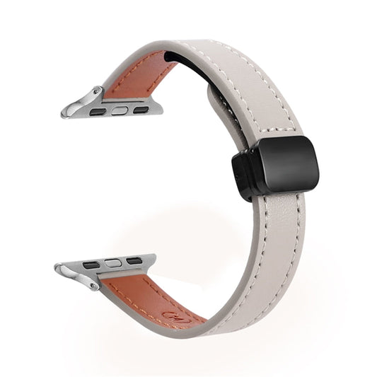 Rynx | For Apple Watch Series 9 41mm Slim Magnetic Buckle Real Leather Watch Band (Simple Grey)
