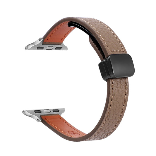 Rynx | For Apple Watch Series 9 41mm Slim Magnetic Buckle Real Leather Strap (Litchi Coffee)