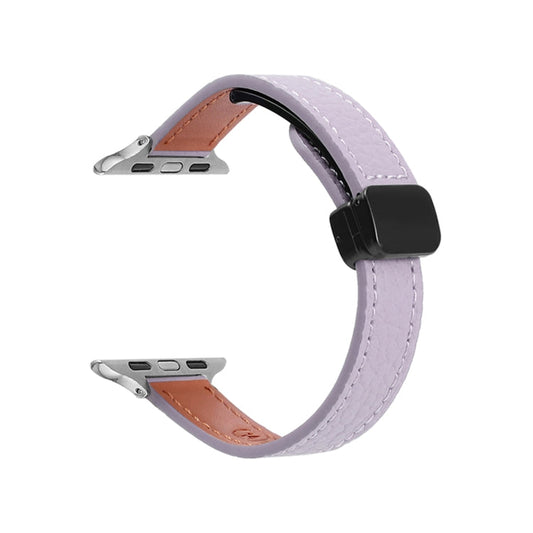 Rynx | For Apple Watch Series 9 41mm Slim Magnetic Buckle Genuine Leather Watch Band (Litchi Lavender)