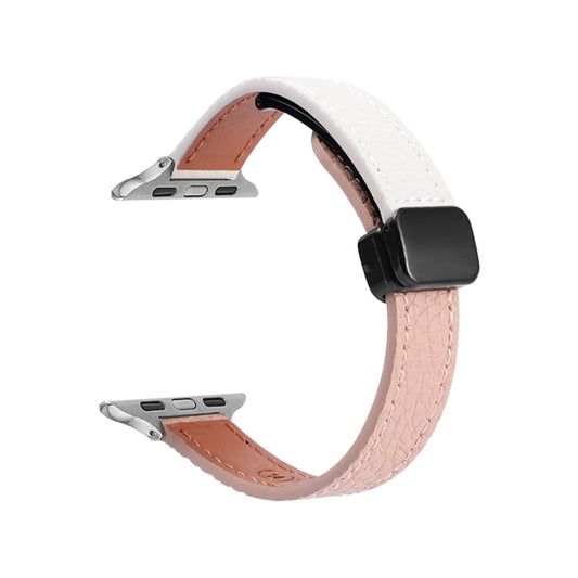 Rynx | For Apple Watch Series 9 41mm Slim Magnetic Closure Genuine Leather Bracelet (Litchi Pink Beige)