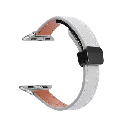 Rynx | For Apple Watch Series 7 45mm Slim Magnetic Buckle Genuine Leather Watch Band (Litchi Gray)