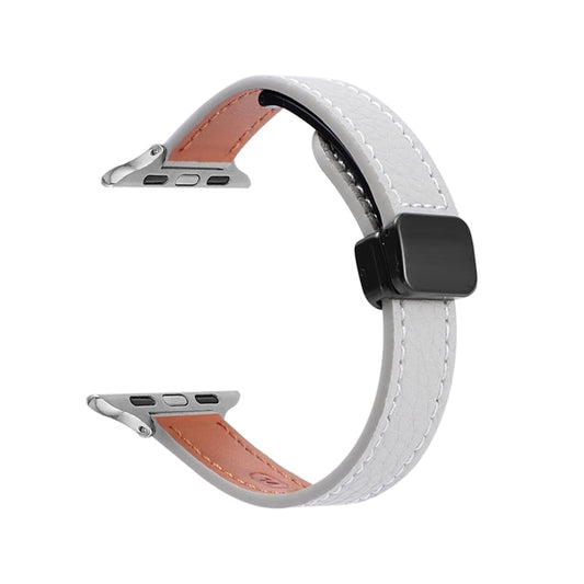 Rynx | For Apple Watch Series 7 45mm Slim Magnetic Buckle Genuine Leather Watch Band (Litchi Gray)
