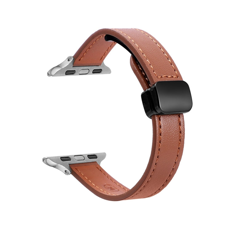 Rynx | For Apple Watch Series 6 44mm Slim Magnetic Buckle Genuine Leather Watch Band (Solid Brown)