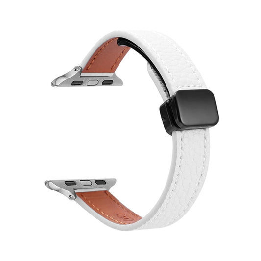 Rynx | For Apple Watch Series 5 40mm Slim Magnetic Buckle Genuine Leather Watch Band (Litchi Beige)