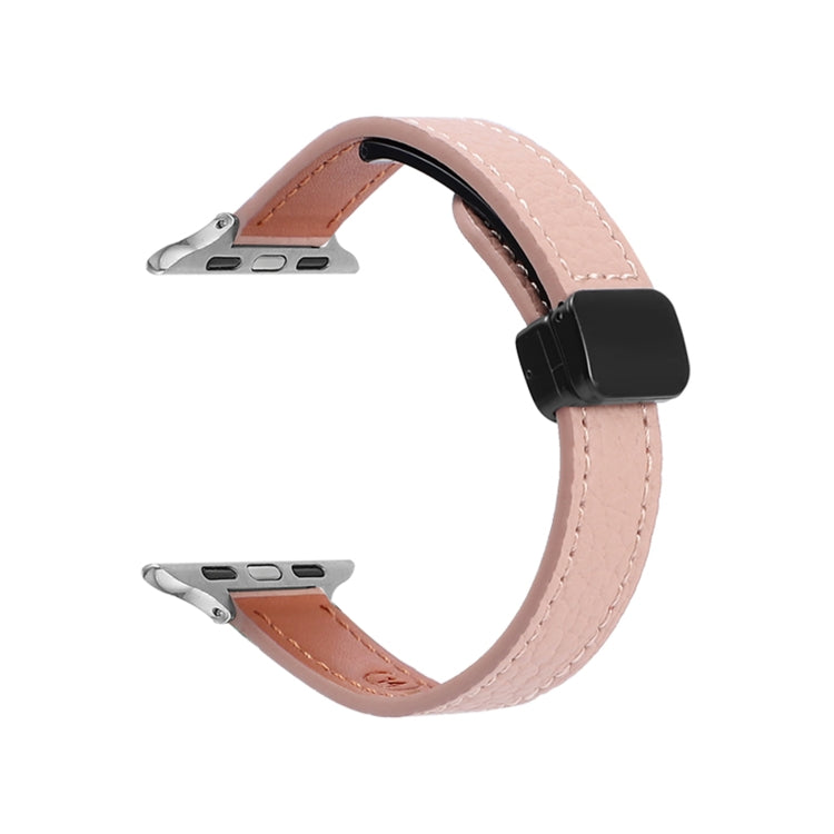 Rynx | For Apple Watch Series 5 40mm Slim Magnetic Buckle Genuine Leather Watch Band (Litchi Pink)