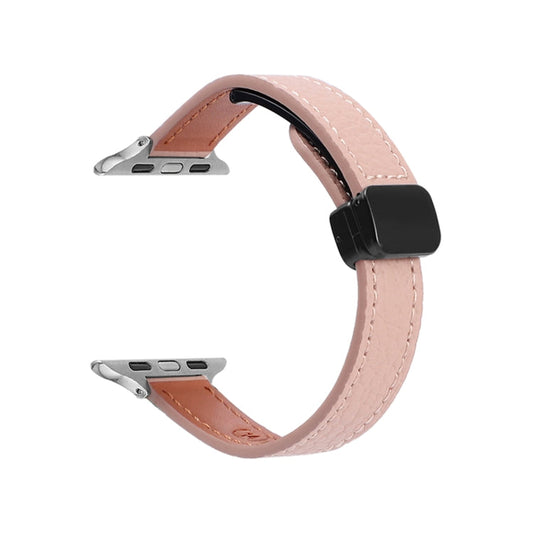 Rynx | For Apple Watch Series 5 40mm Slim Magnetic Buckle Genuine Leather Watch Band (Litchi Pink)